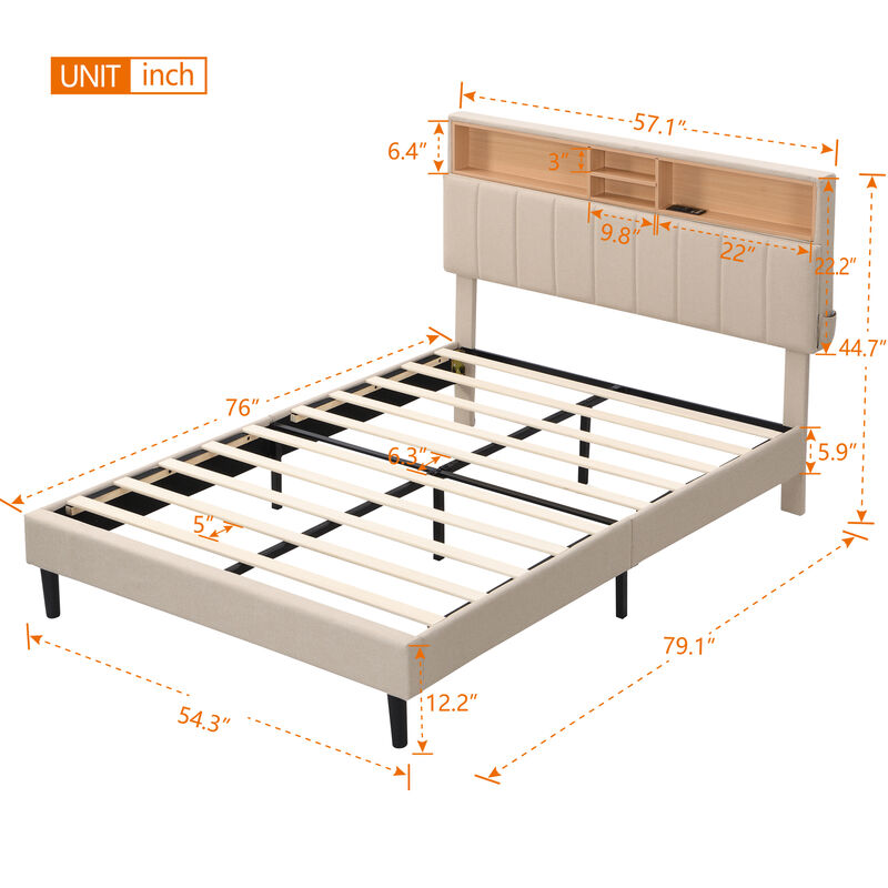 Merax Upholstered Platform Bed with Storage Headboard
