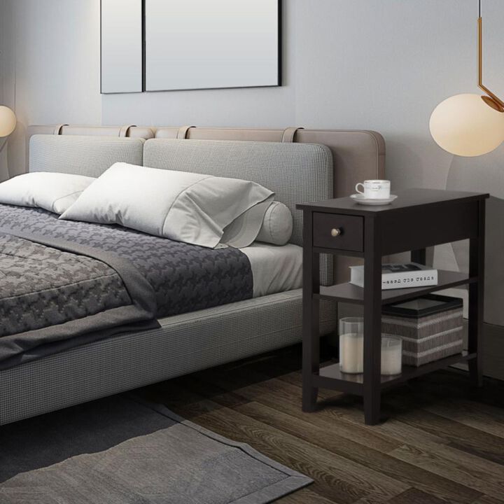 Hivvago 3-Tier Nightstand Bedside Table Sofa Side with Double Shelves Drawer