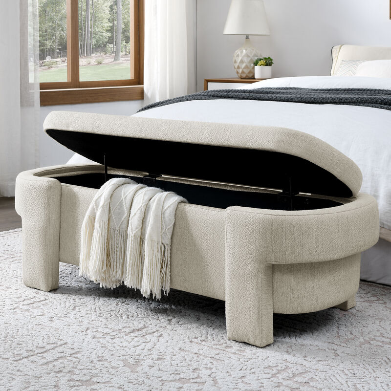Gewnee Linen Fabric Upholstered Bench,Beige