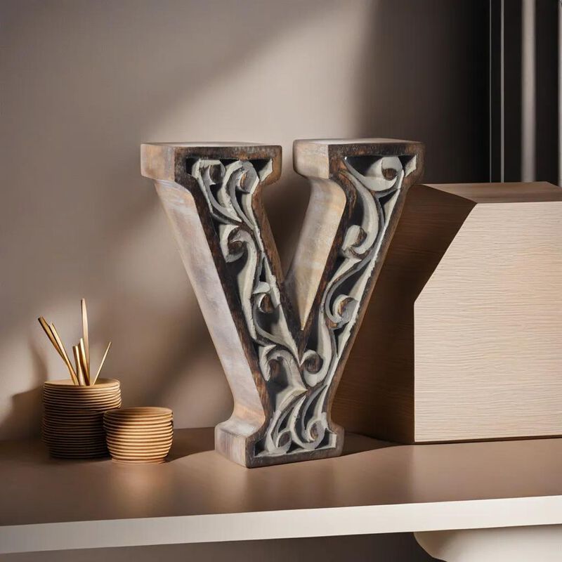 Vintage Gray Handmade Eco-Friendly "V" Alphabet Letter Block For Wall Mount & Table Top D�cor