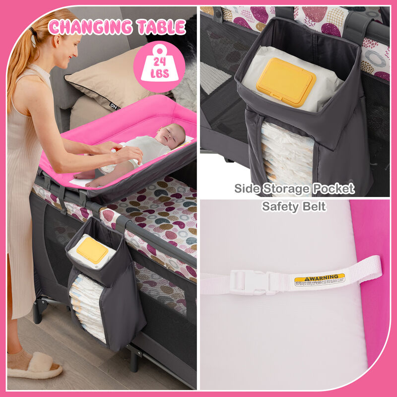 4-in-1 Convertible Portable Baby Playard Newborn Napper with Music and Toys