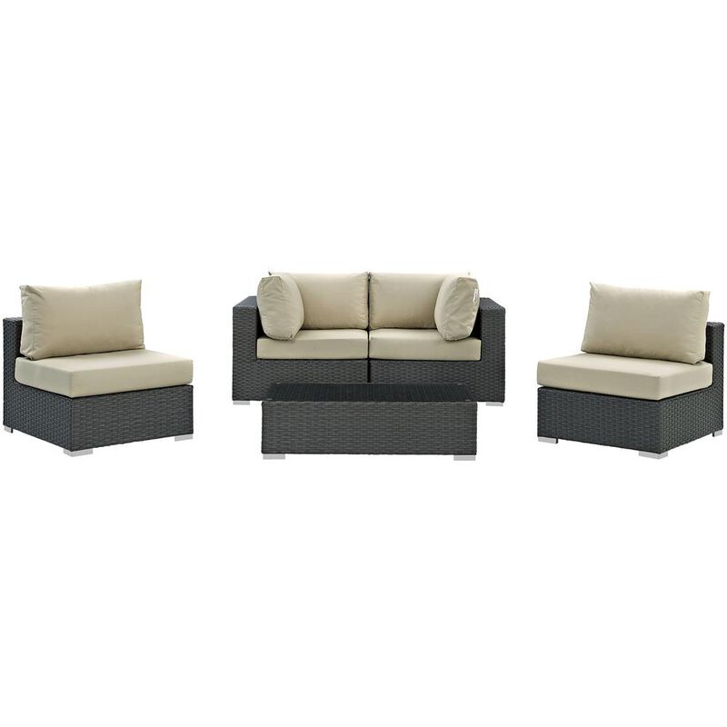 Sojourn 5 Piece Outdoor Patio Sunbrella Sectional Set - Canvas Antique Beige