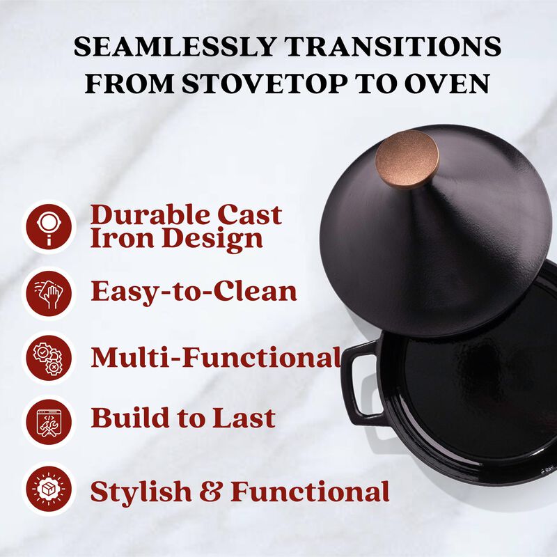 Alva Nori Enameled Cast Iron Tagine Pot 3 Qt. 11" Scratch Resistant Nonstick Stove-to-Table Enamel Coated Moroccan Pot, Non Toxic, Compatible with All Stovetops, Oven Safe & Induction Safe