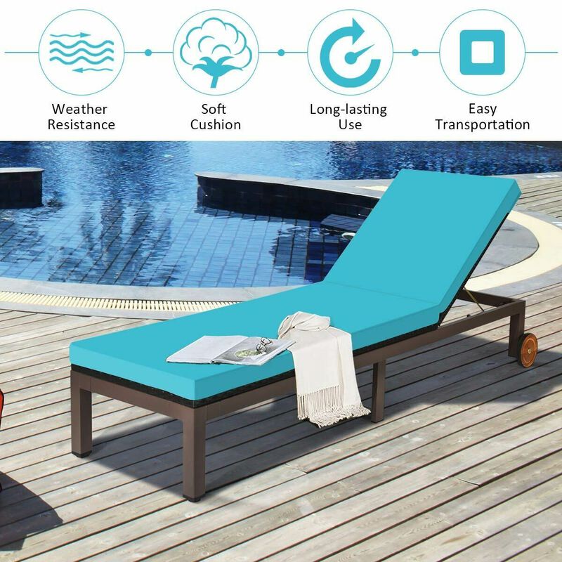 Patio Chaise Lounge Chair Outdoor Rattan Lounger Recliner Chair
