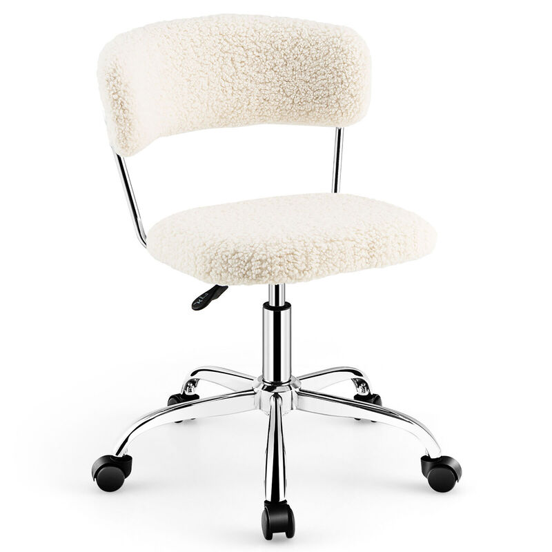 Costway Computer Desk Chair Adjustable Faux Fur Office Chair Swivel Vanity Chair White
