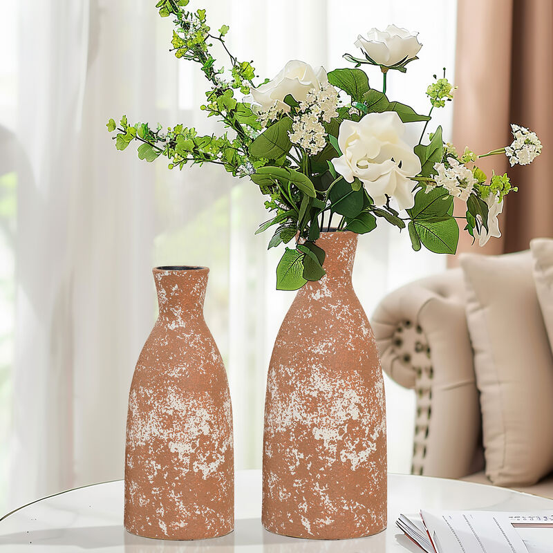 LuxenHome Rustic Brown Round Stoneware Vase