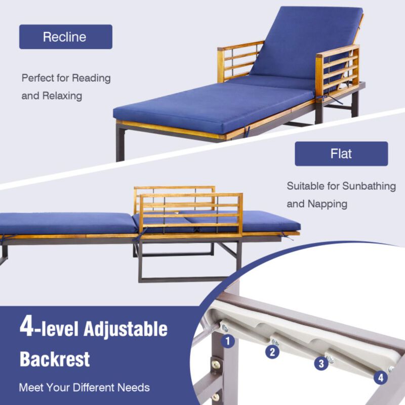 Hivvago Adjustable Cushioned Patio Chaise Lounge Chair with 4-Level Backrest-Navy