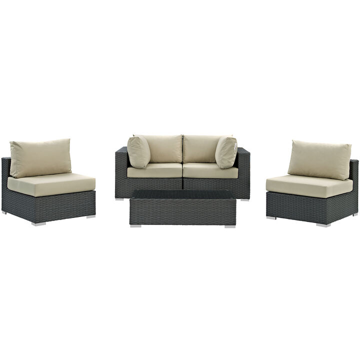 Sojourn 5 Piece Outdoor Patio Sunbrella Sectional Set - Canvas Antique Beige