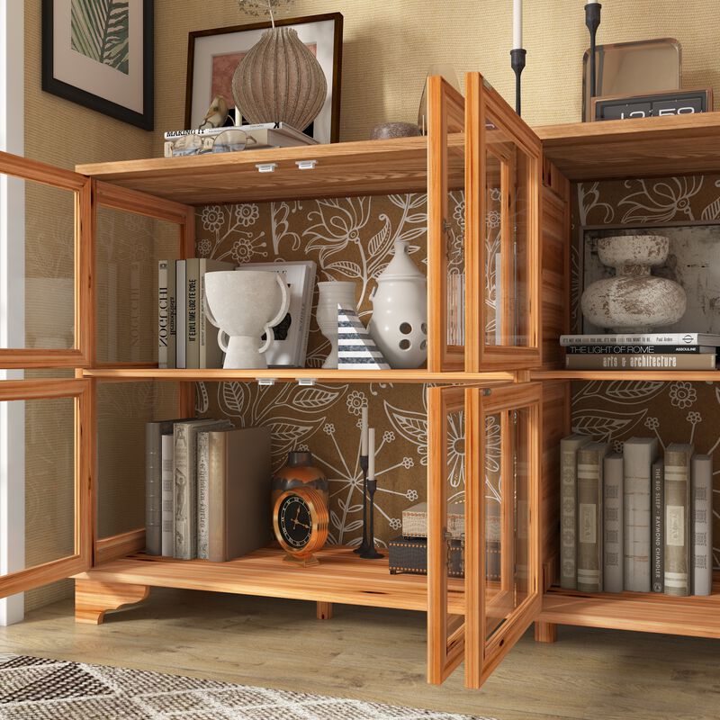 FUFU&GAGA 8-Door Wooden Display Cabinet with Tempered Glass Doors (78.7" W x 19.6" D x 39.3" H),Brown