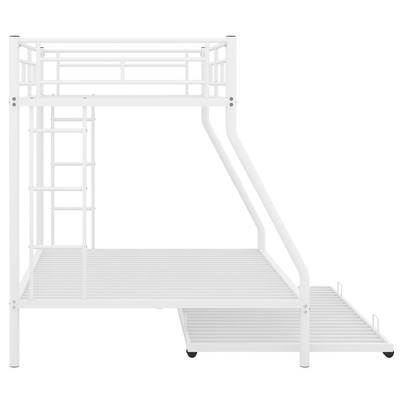 Twin Over Full Bed With Sturdy Steel Frame, Bunk Bed With Twin Size Trundle, Two-Side Ladders