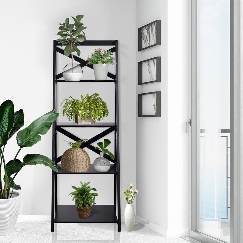 4-tier Leaning Free Standing Ladder Shelf Bookcase