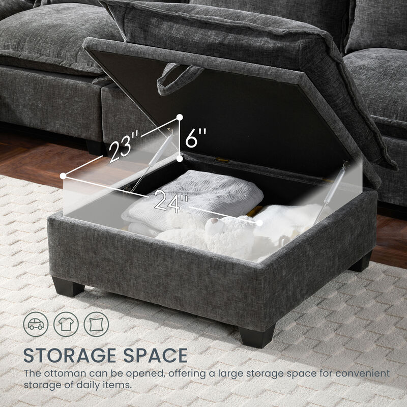 Merax Oversized Chenille Sectional Sofa with Movable Storage Ottoman