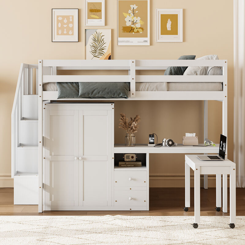Merax Loft Bed with Desk and Wardrobe