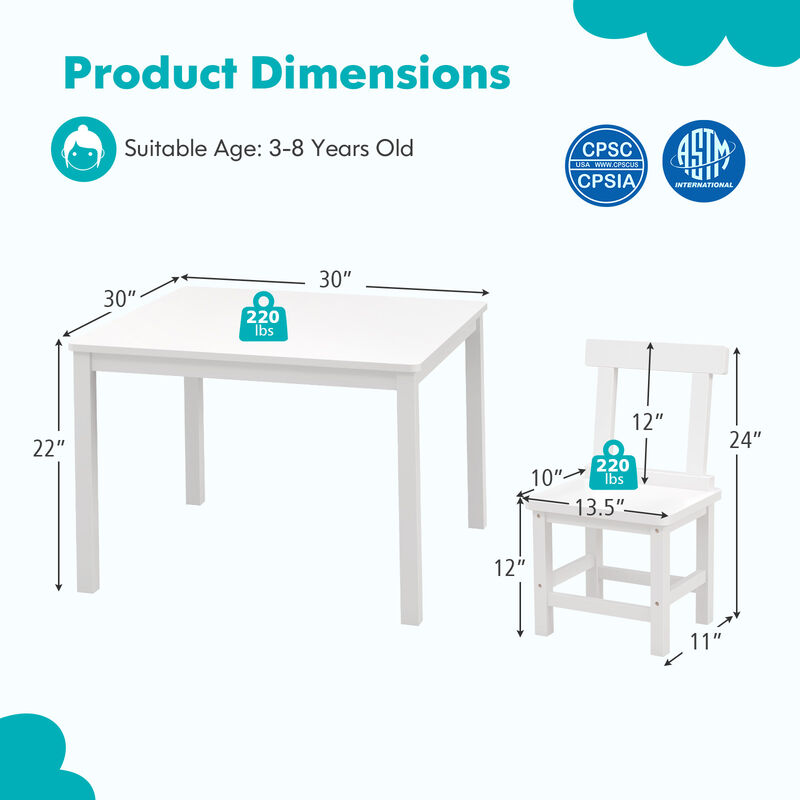 Wooden Kids Table and 2 Chairs Set with Anti-slip Foot Pads