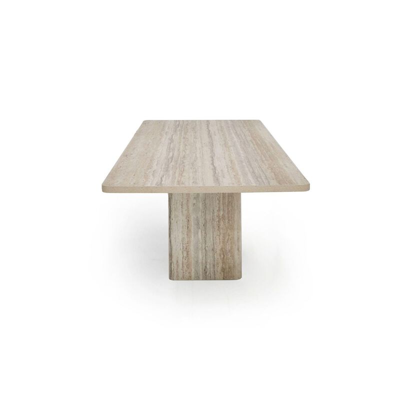 Noe Mali 96 Inch Dining Table, Rectangular, Double Pedestal Base, Gray Wood - Benzara
