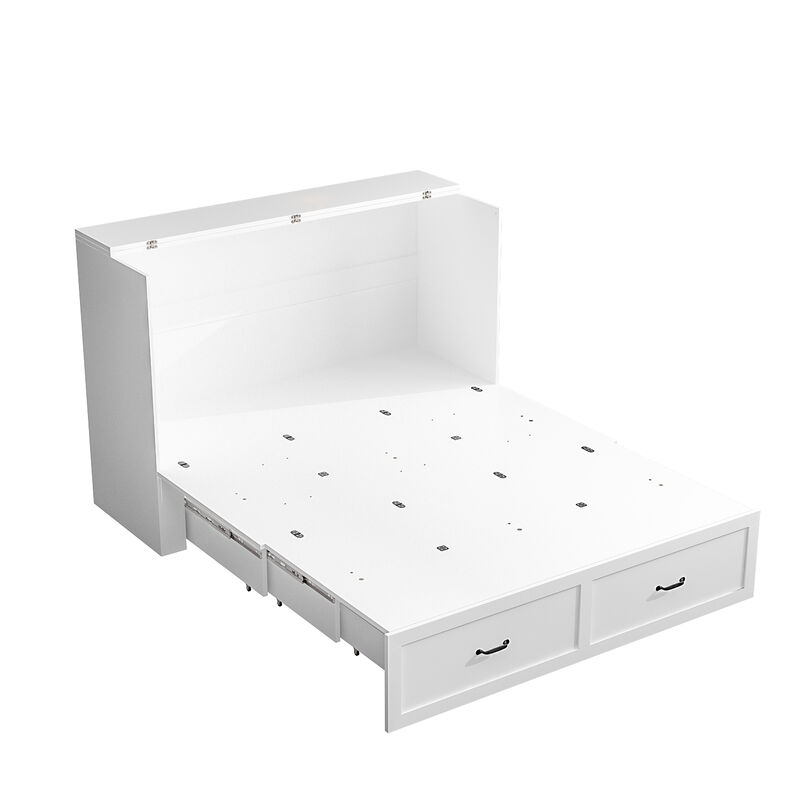 FUFU&GAGA Convertible Bed with Storage Drawers for Bedroom (61.8" W x 81.5" D x 43.9" H) White