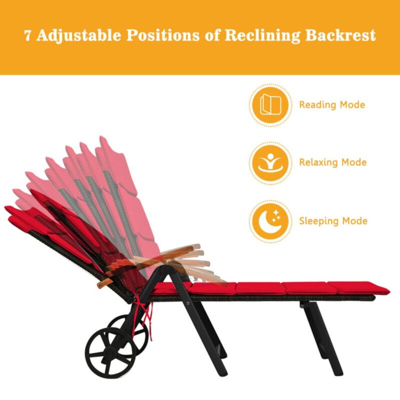 Hivvago Folding Patio Rattan Lounge Chair with Wheels