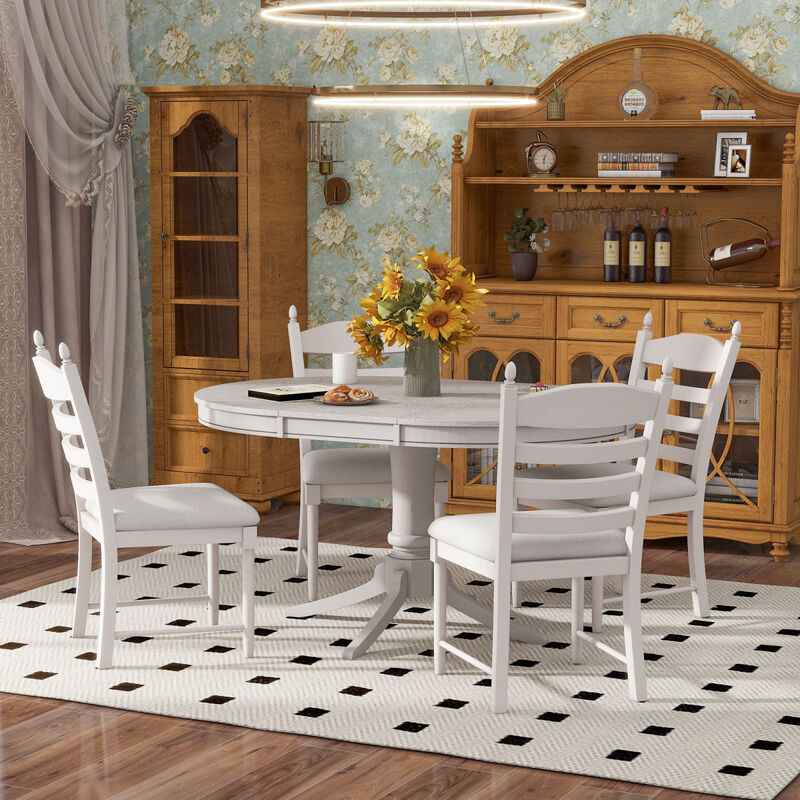 5-Piece Retro Functional Dining Table Set Wood Round Extendable Dining Table And 4