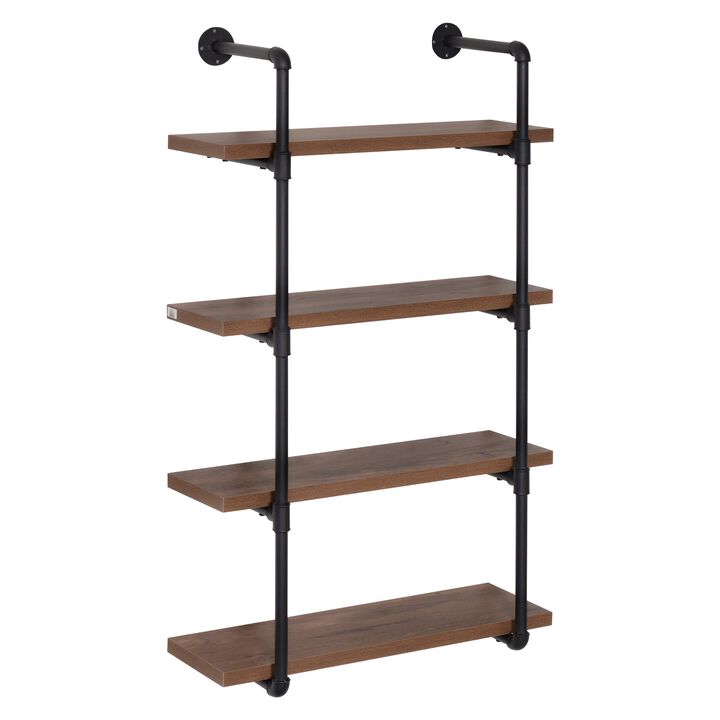 Rustic Floating Shelves: 4-Tier Industrial Pipe Wall-Mounted Rack