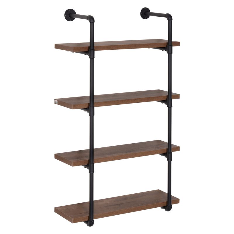 Rustic Floating Shelves: 4-Tier Industrial Pipe Wall-Mounted Rack