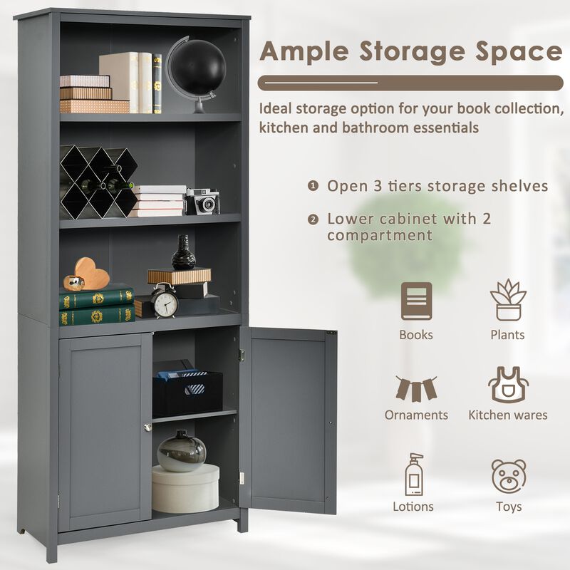 Bookcase Shelving Storage Wooden Cabinet Unit Standing Display Bookcase with Doors