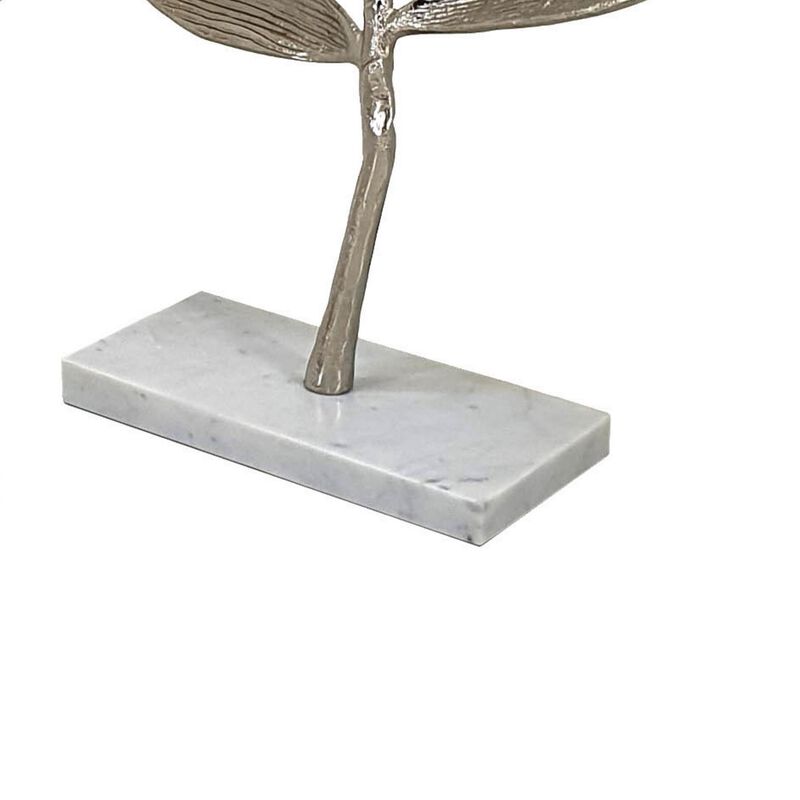 28, 23 Inch Set of 2 Metal Statuettess, Decorative Accent Olive Tree, White - Benzara