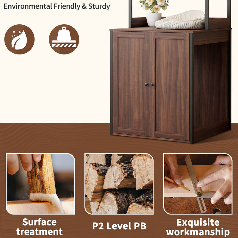 Large Cat Litter Box Enclosure Furniture with Shelves, Cat Washroom Furniture Cat House for Smart Litter Box, in walnut