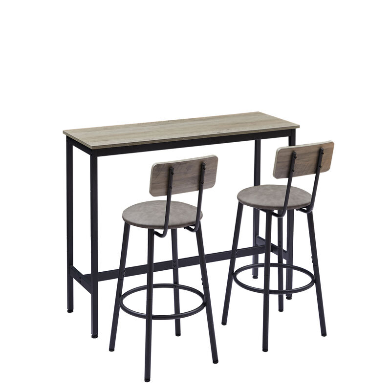 Bar Table Set With 2 Bar Stools PU Soft Seat With Backrest, 43.31" L X 15.75" W X 35.43"