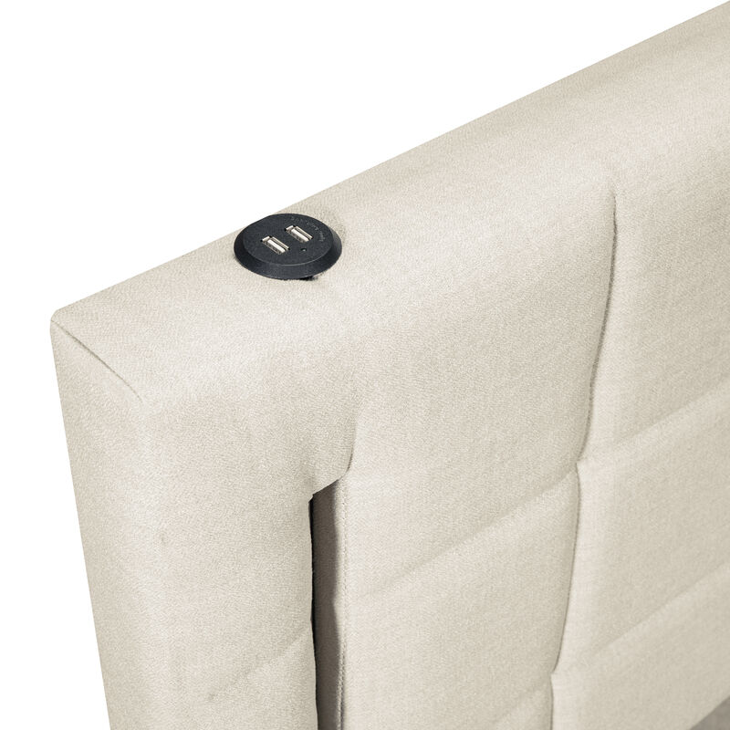 Merax Linen Platform Bed with Trundle and Drawers