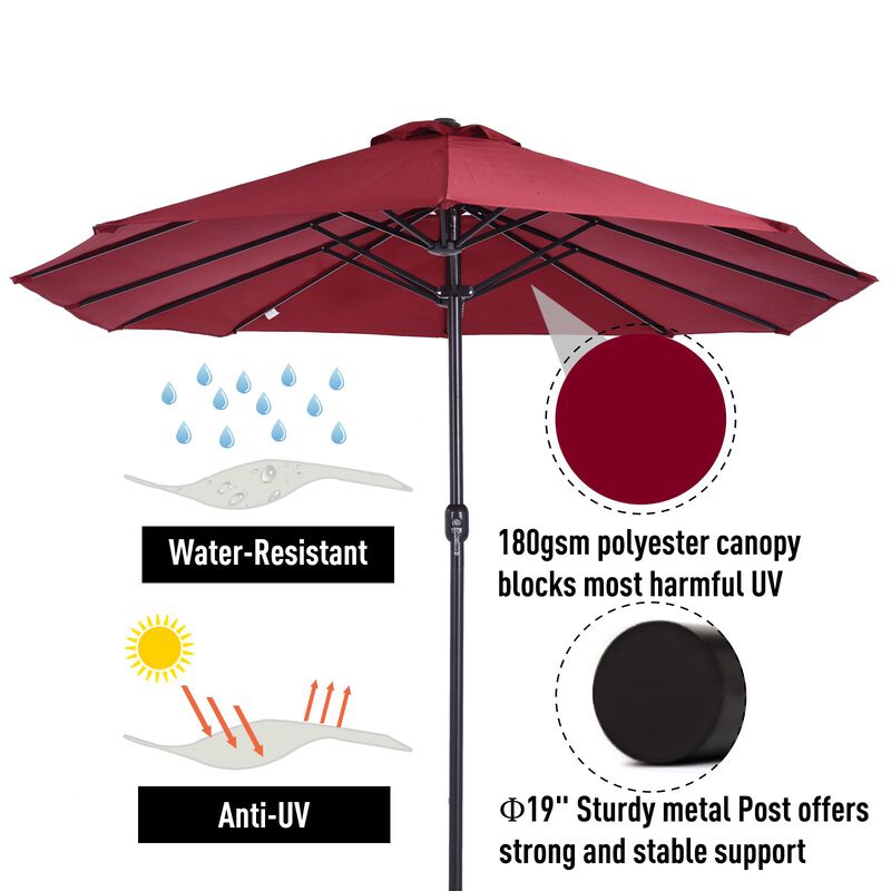 Wine Red Sun Shield: 15ft Double-Sided Patio Umbrella for Backyard