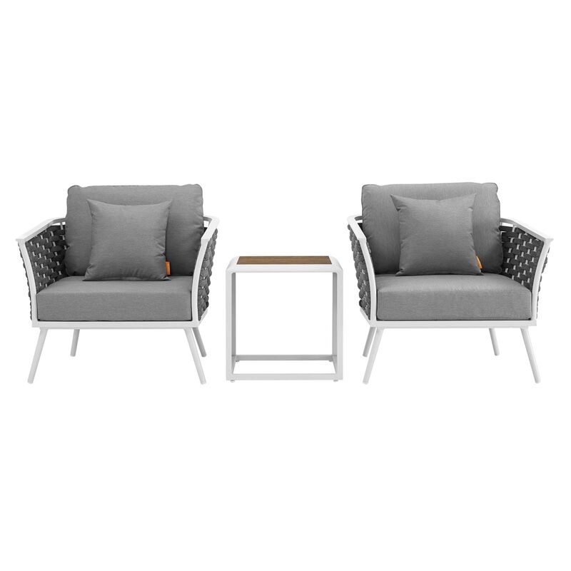 Stance 3 Piece Outdoor Patio Aluminum Sectional Sofa Set - White Gray