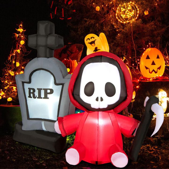 Hivvago 5 Feet Inflatable Halloween Ghost Holding Sickle and Tombstone Yard Decor
