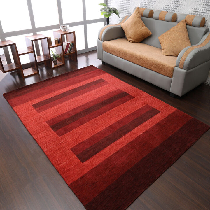 RUGSOTIC CARPETS HAND KNOTTED LOOM WOOL ECO-FRIENDLY AREA RUGS  - 8'x10', Rectangle, Rust Color, Contemporary Modern Design, High Pile Thick Handmade Anti Skid Rugs for Living Room (L0B904)