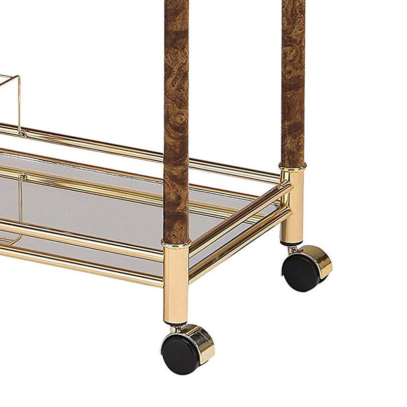 Alluring Serving Cart, Golden Plated & Clear Glass-Benzara