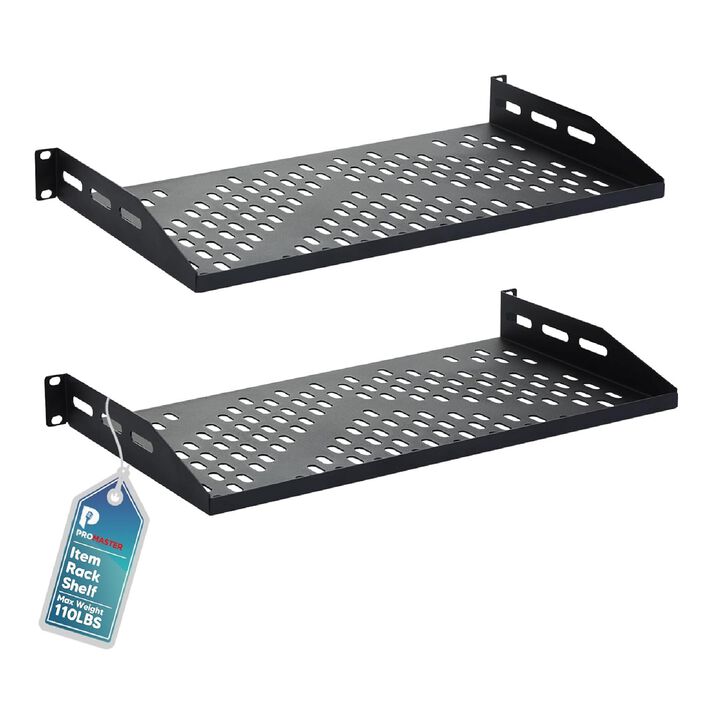 ThePromaster Server Vented Shelf - 2-Pack 19 Inches, 10'' Deep, 1U Universal Integration Server Vented Rack Mounting Tray For Good Airflow, Cantilever Mount, Device and Equipment Wall Mounting - Black