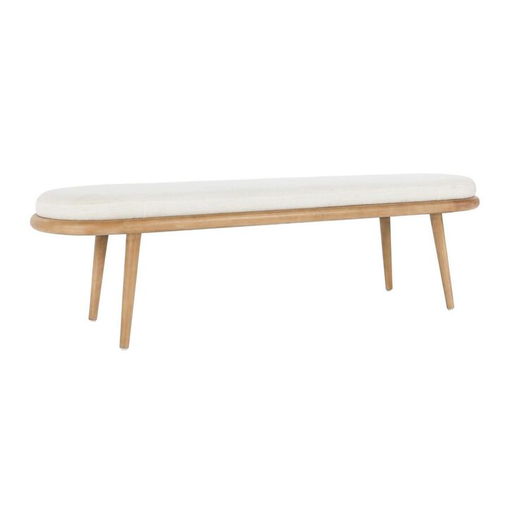 Eli 60 Inch Modern Rounded Bench, Polyester, Splayed Legs, Brown, White-Benzara