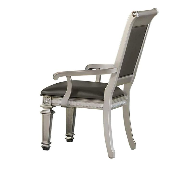 Faux Leather Upholstered Arm Chair, Gray And Silver, Set of 2