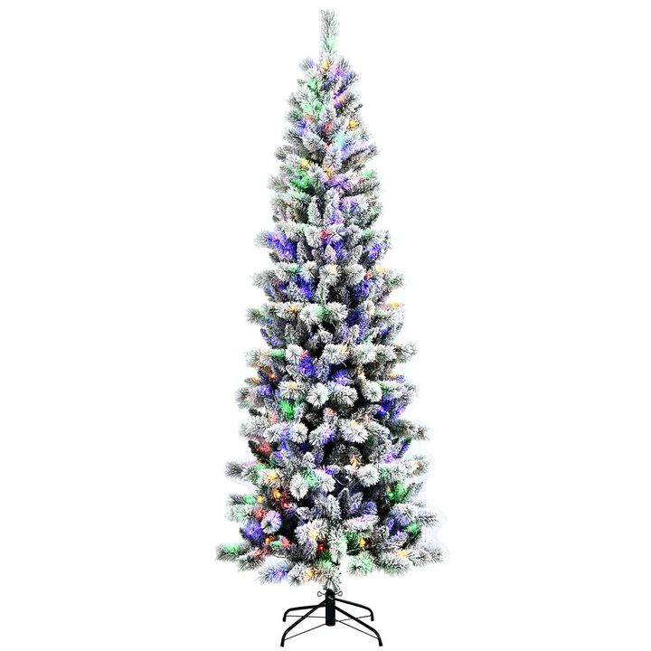 Pre-Lit Hinged Snow Flocked Christmas Tree with Remote Control