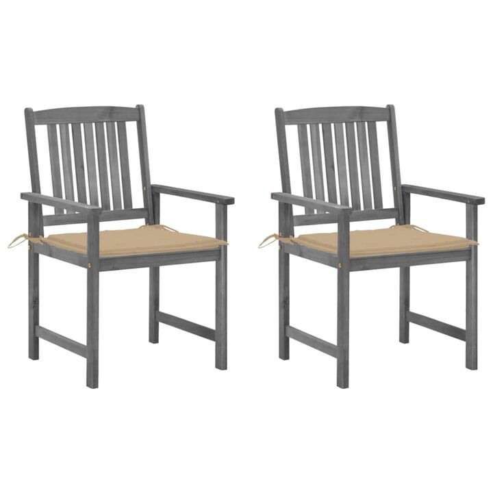 vidaXL Director's Chairs with Cushions 2 pcs Gray Solid Acacia Wood