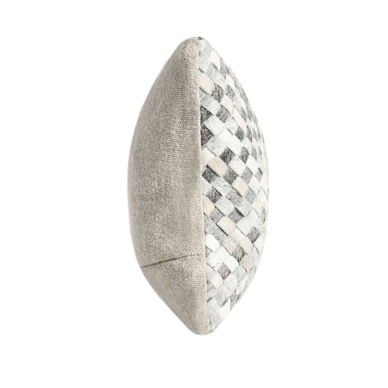 Alar Lumbar Throw Pillow, 12x16 Inch Woven Basket Pattern Hide Leather - Benzara