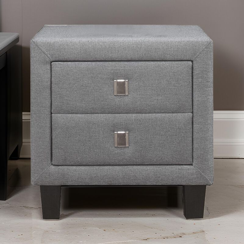 Nightstand with Single Drawer and Fabric Wrapping, Gray-Benzara