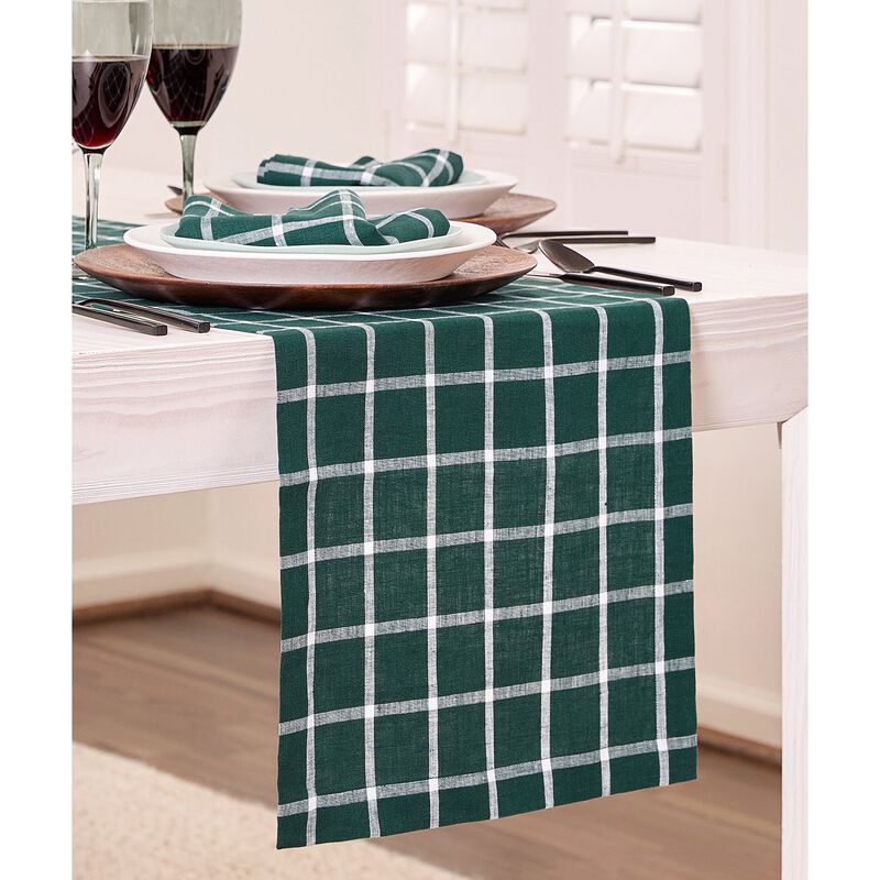 Solino Home 100% Pure Linen Table Runner 14 x 48 Inch | Windowpane
