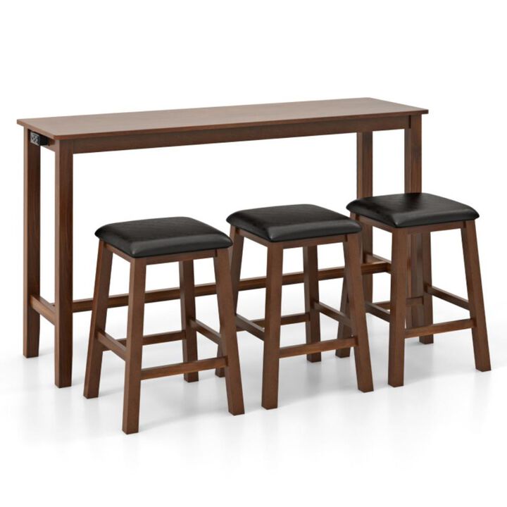 Hivvago 4-Piece Bar Table Set Counter-Height Table and 3 PVC Leather Upholstered Bar Stools