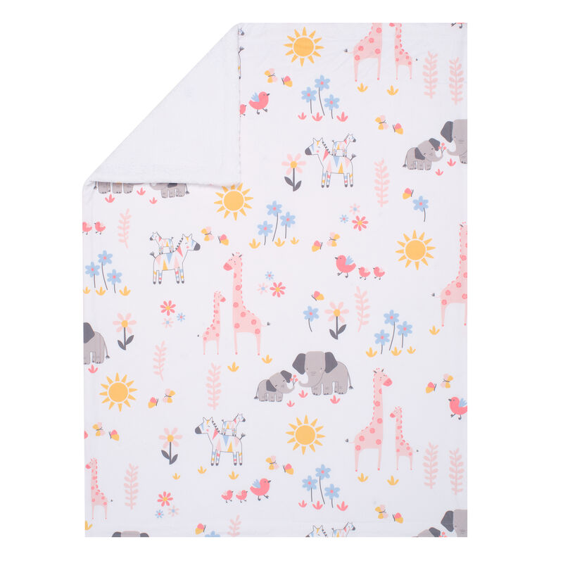 Lambs & Ivy Jazzy Jungle White Fleece Safari Animals Soft Baby Blanket