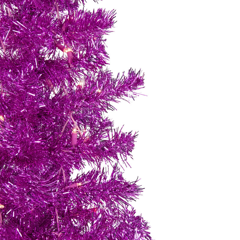 4' Pre-Lit Pink Artificial Tinsel Christmas Tree  Clear Lights