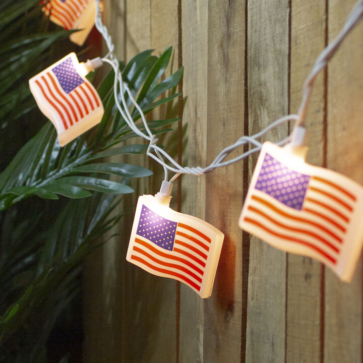 10-Count Red and Blue Patriotic American Flag 4th of July Lights  7.5ft White Wire