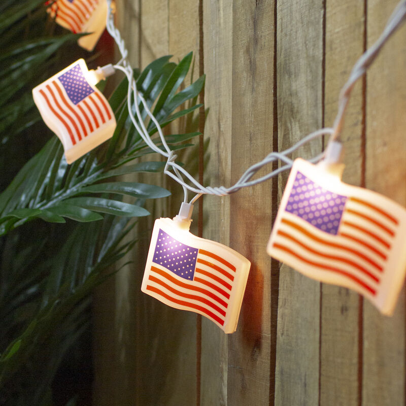 10-Count Red and Blue Patriotic American Flag 4th of July Lights  7.5ft White Wire