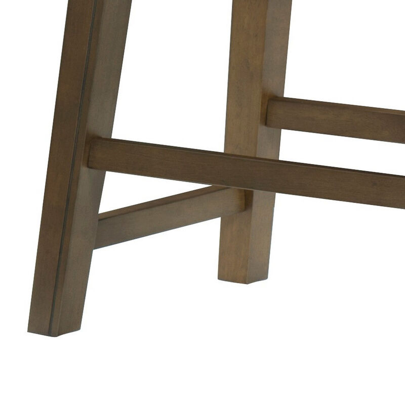 Miel 20 Inch Dining Stool, Black Faux Leather and Brown Solid Wood - Benzara