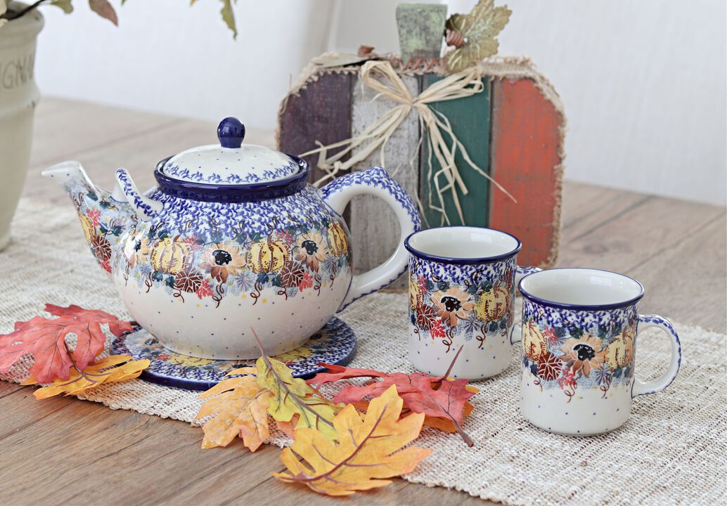 Blue Rose Polish Pottery Rooster Row Small Coffee Mug