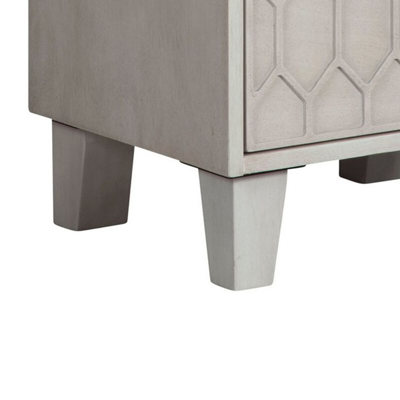 Rue 26 Inch 2 Drawer Nightstand, Textured Honeycomb Design, Light Gray-Benzara